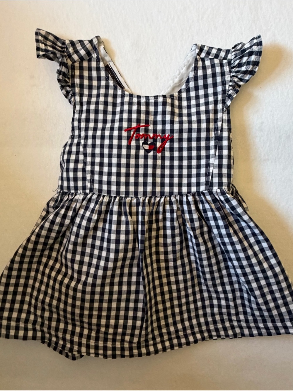 Tommy Hilfiger Navy and White Gingham Dress with Red Embroidered Logo Size 5